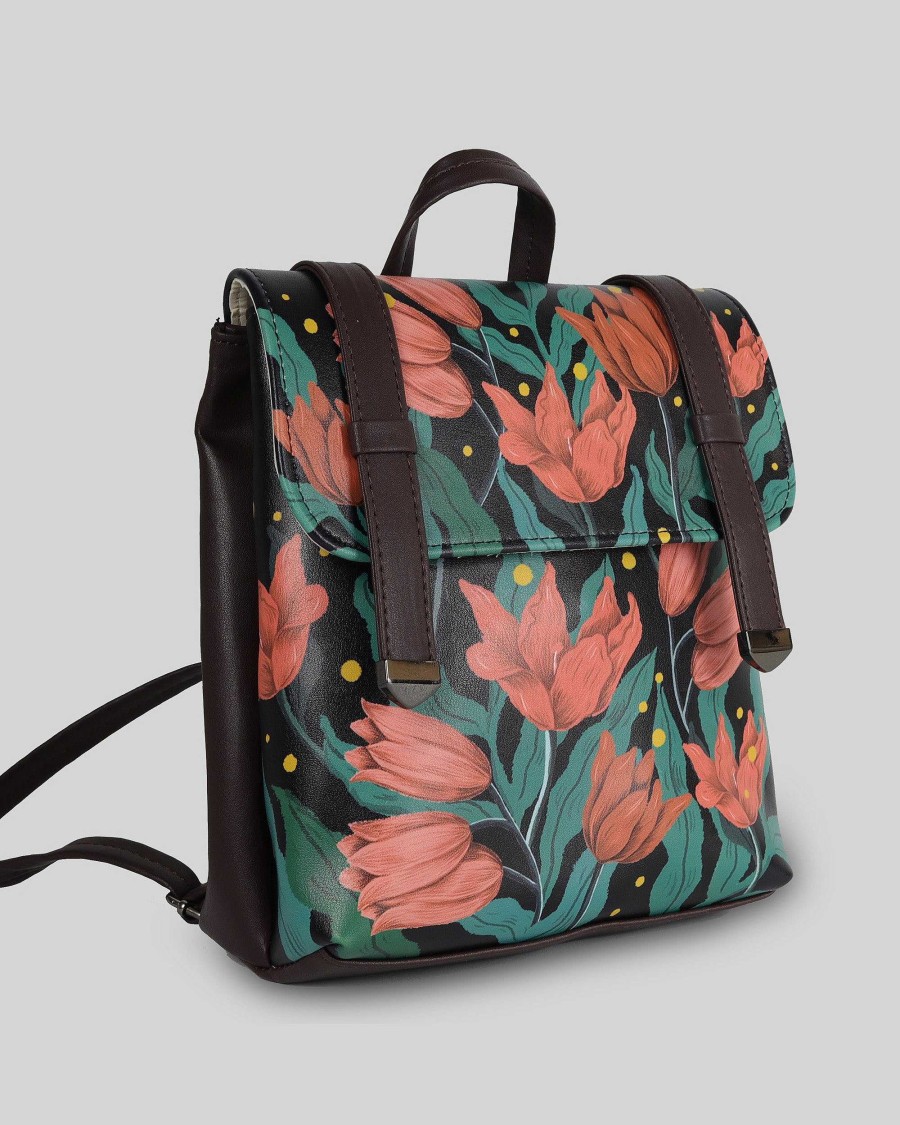 MUJER Mumka | Mochila De Flores Rojas Sobre Negro